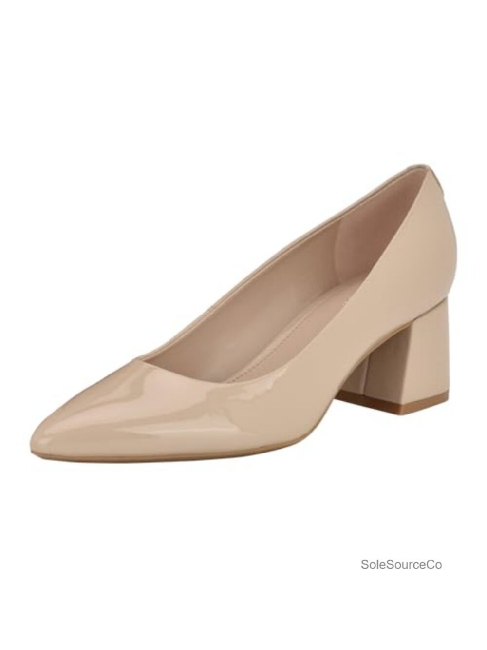 Faux Patent Leather Pointed Toe Block Heel Pumps Slip-On 1.97" Heel